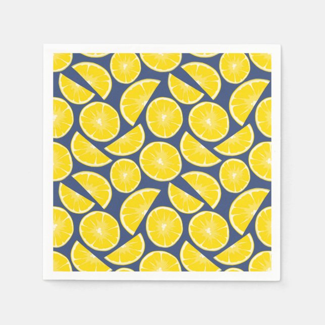 Rustic Blue and Yellow Lemons Pattern Napkins (Front)