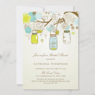 Rustic Blue and Yellow Mason Jars Bridal Shower Invitation