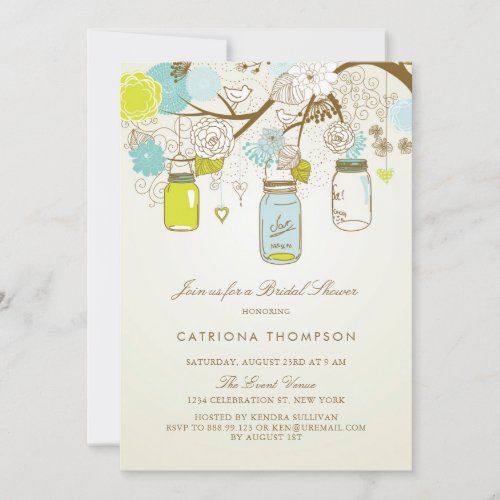 Rustic Blue and Yellow Mason Jars Bridal Shower Invitation