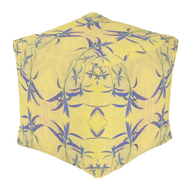 Rustic Blue and Yellow Outdoor Pouf (Angled Front)