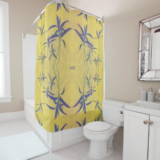 Rustic Blue and Yellow Shower Curtain