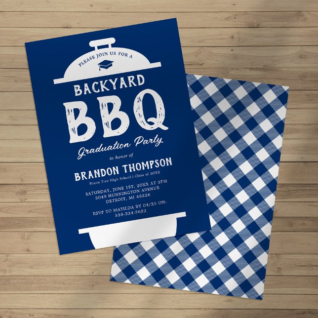 Rustic Blue Backyard BBQ Graduation Party Invitation (Creator Uploaded)