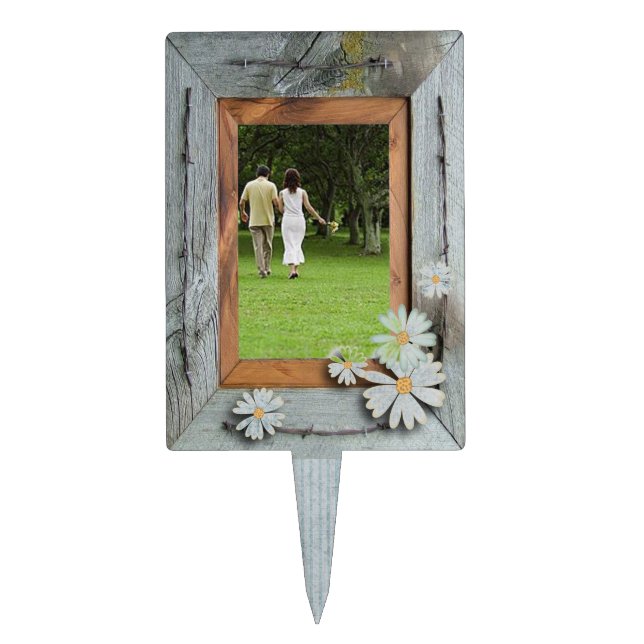 rustic blue barn wood daisy country wedding cake topper (Front)