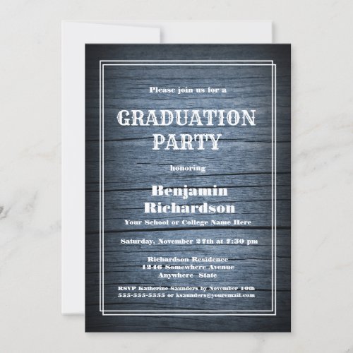 Rustic Blue Barn Wood Graduation Party Invitation