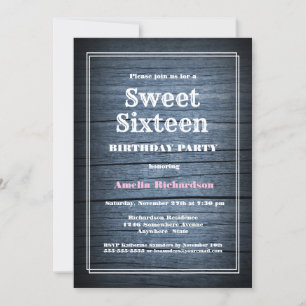 Rustic Blue Barn Wood Sweet 16 Birthday Party Invitation