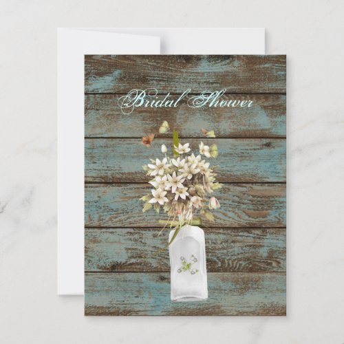 rustic blue barn wood wildflower country wedding invitation