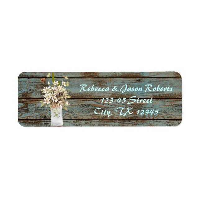 rustic blue barn wood wildflower country wedding label (Front)