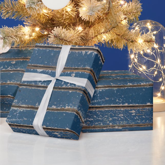 Rustic Blue Barn Wood Wrapping Paper (Holidays)