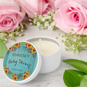 Rustic Blue Barnwood  Sunflower Baby Shower  Mini Candle Favors