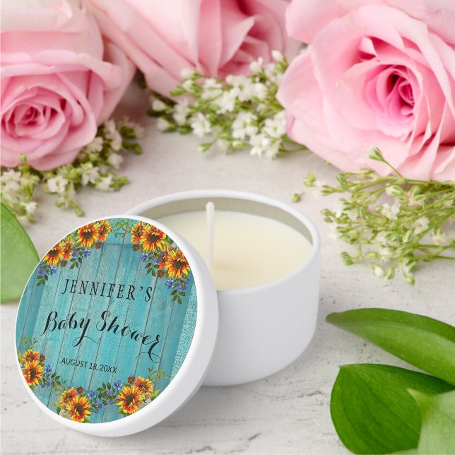 Rustic Blue Barnwood  Sunflower Baby Shower  Mini Candle Favors (Insitu (Wedding))