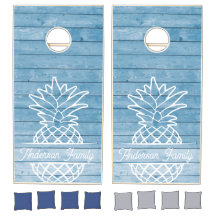 Rustic Blue Beach Wood Pineapple Family