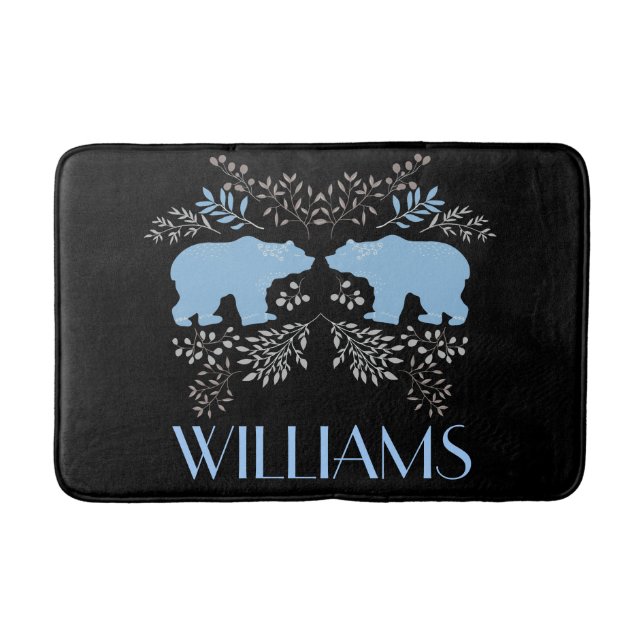 Rustic Blue Bear and Floral Bath Mat (Front)