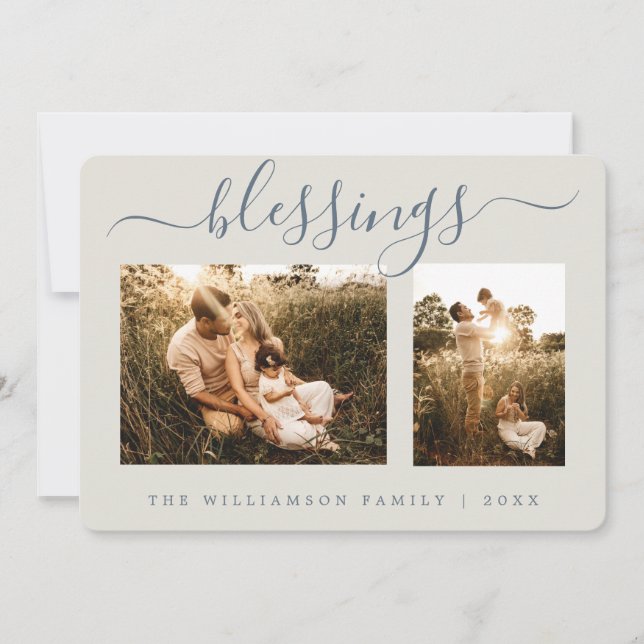 Rustic Blue Berries Holiday Photo Card (Front)