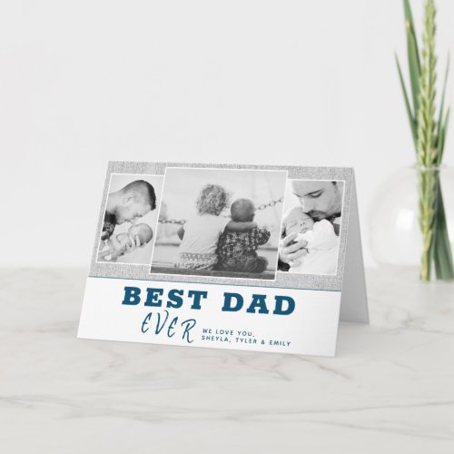 Rustic Blue Best Dad Fathers Day 3 Photo Collage Card