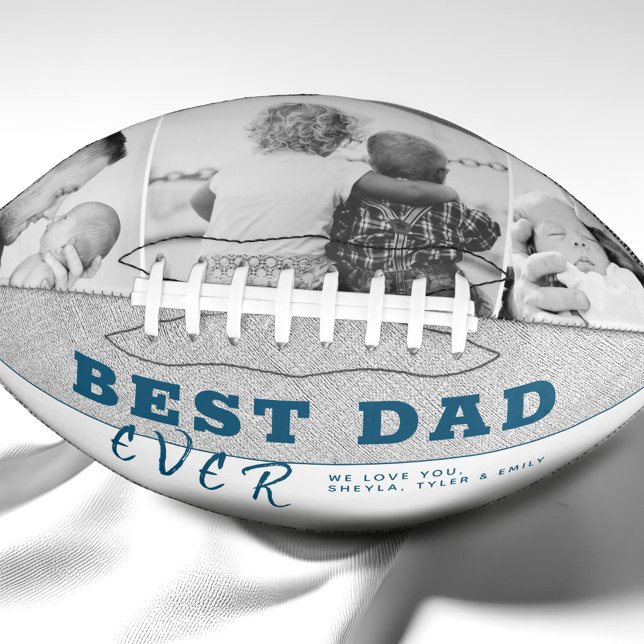 Rustic Blue Best Dad Father`s Day 3 Photo Collage Football (Creator Uploaded)