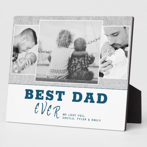 Rustic Blue Best Dad Fathers Day 3 Photo Collage Plaque
