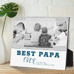 Rustic Blue Best Papa Father`s Day 3 Photo Collage Plaque<br><div class="desc">Modern and Rustic Blue Best Papa Ever Father`s Day 3 Photo Collage plaque. Gray rustic and white background with dark blue trendy typography. Personalize with 3 favorite photos and your names in the sweet message. Black and white photos look great on this design. Change the text papa into daddy, pap...</div>