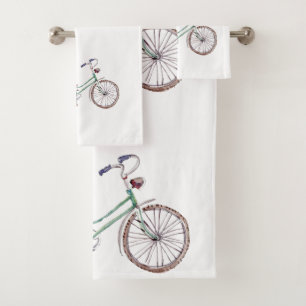 Rustic Blue Bicycle Lavender Floral Bath Towel Set