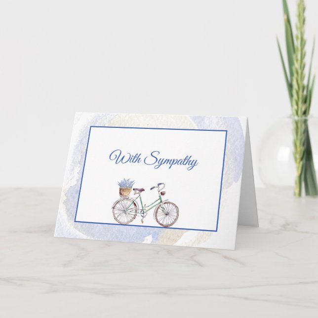 Rustic Blue Bicycle Lavender Floral Sympathy Card (Front)