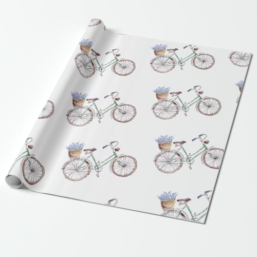 Rustic Blue Bicycle Lavender Floral Wrapping Paper