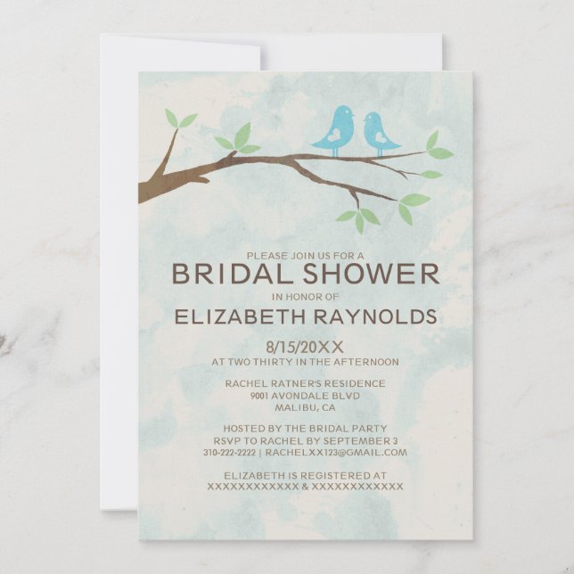 Rustic Blue Bird Bridal Shower Invitations (Front)
