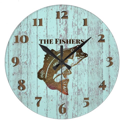 Rustic Blue Board Fishing Cabin Large Clock