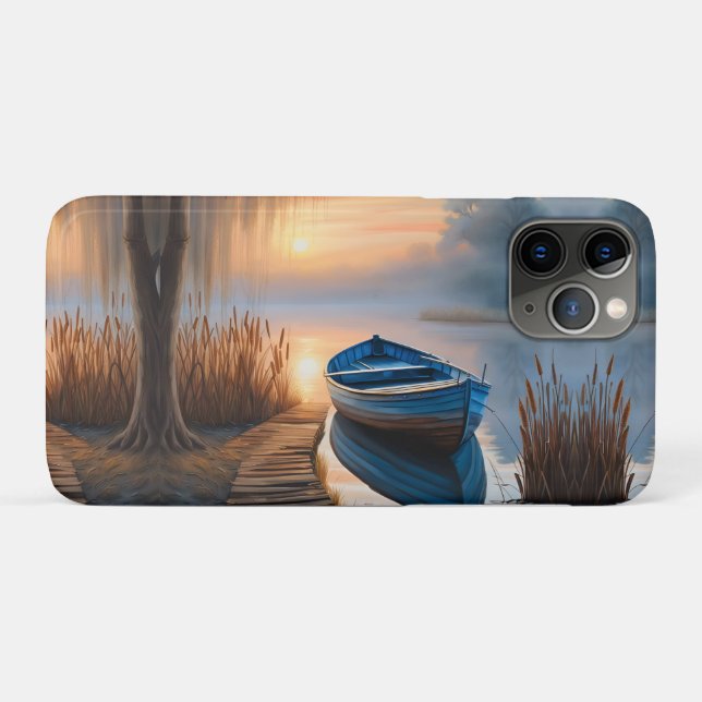 Rustic blue boat Morning Sky Reflection Case-Mate iPhone Case (Back (Horizontal))