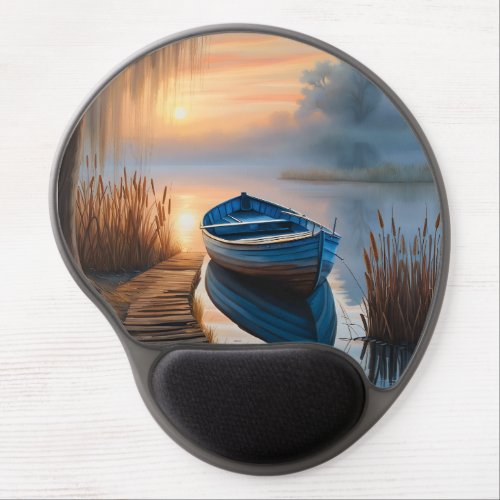 Rustic blue boat Morning Sky Reflection Gel Mouse Pad