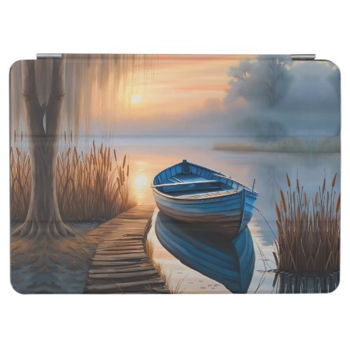 Rustic blue boat Morning Sky Reflection iPad Air Cover