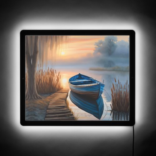 Rustic blue boat Morning Sky Reflection LED Sign