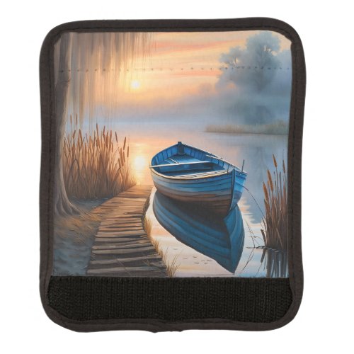 Rustic blue boat Morning Sky Reflection Luggage Handle Wrap