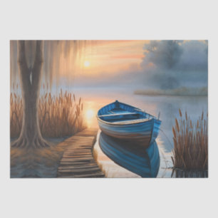 Rustic blue boat Morning Sky Reflection Tissue Paper