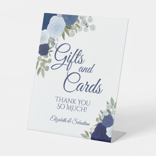 Rustic Blue Boho Floral Gifts  Cards Wedding Pedestal Sign