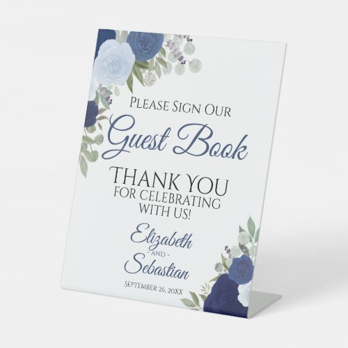 Rustic Blue Boho Floral Please Sign Our Guest Book