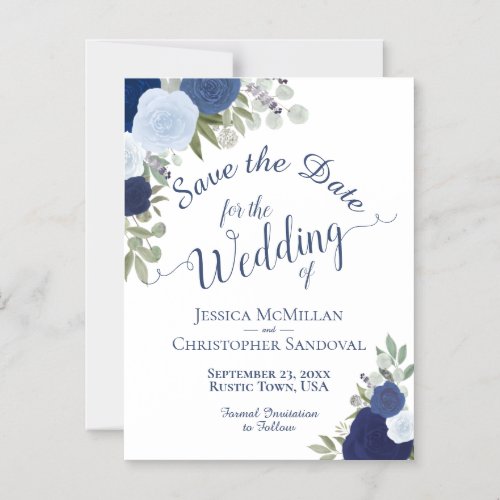 Rustic Blue Boho Floral Wedding Save the Date Magnetic Invitation