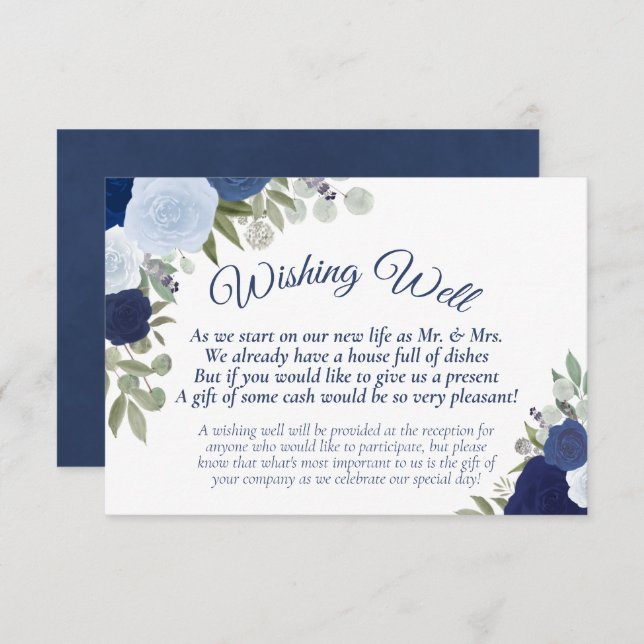 Rustic Blue Boho Floral Wedding Wishing Well Enclosure Card (Front/Back)