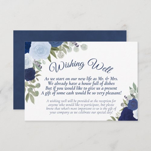 Rustic Blue Boho Floral Wedding Wishing Well Enclosure Card