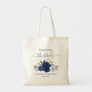 Rustic Blue Boho Roses Elegant Bride Wedding Tote Bag