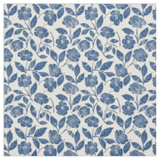 Rustic Blue Botanical Bold Retro Vintage Floral Fabric