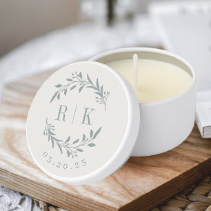 Rustic Blue Botanical Wreath Wedding Monogram Mini Candle Favors