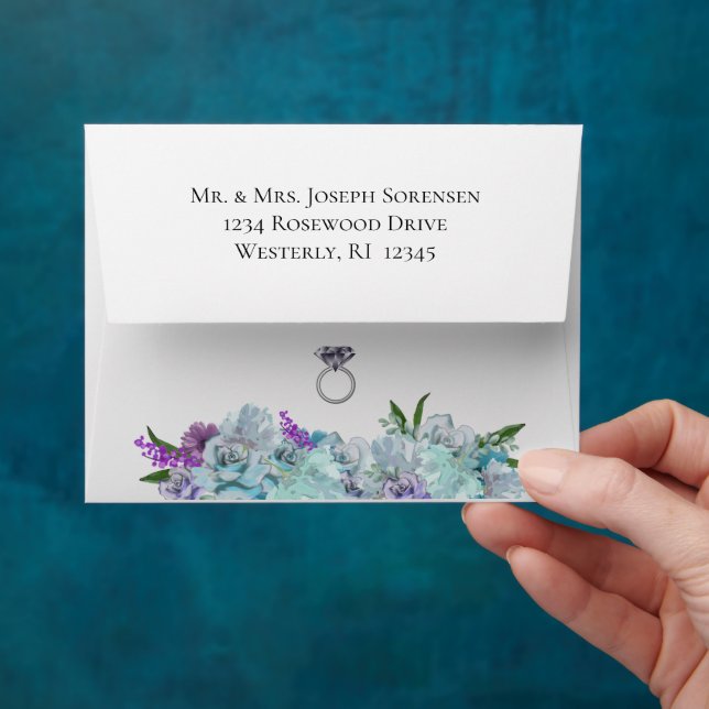 Rustic Blue Bouquet Wedding Suite Party Response Envelope (Hand)