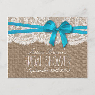Rustic Blue Bow Bridal Shower Recipe Cards