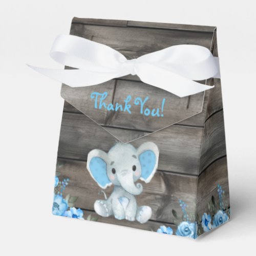 Rustic Blue Boy Elephant Favor Box Baby Shower