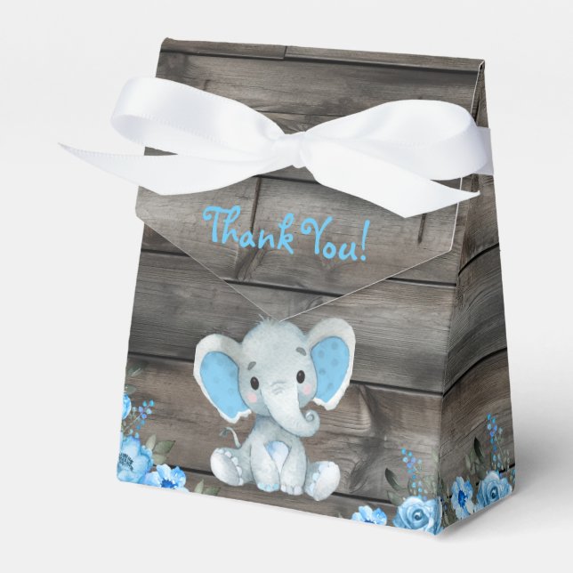 Rustic Blue Boy Elephant Favor Box Baby Shower (Front Side)