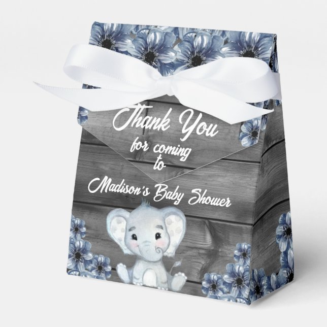 Rustic Blue Boy Elephant Favor Box Baby Shower (Front Side)