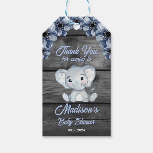 Rustic Blue Boy Elephant Favor Shower Gift Tags