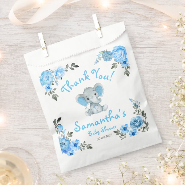 Rustic Blue Boy Elephant Favors Baby Shower Favor Bag (Clipped)