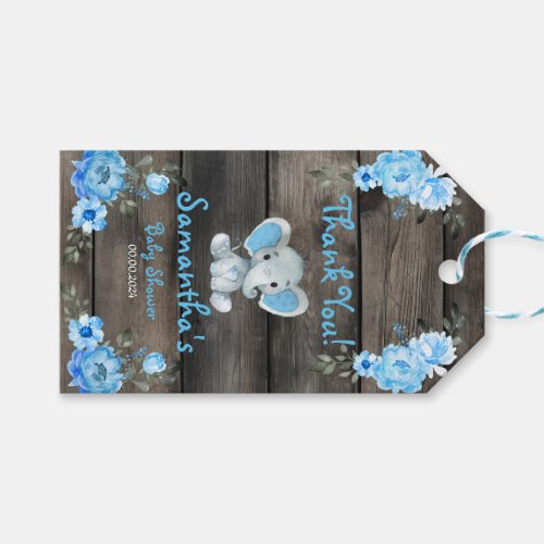 Rustic Blue Boy Elephant Giveaway Baby Shower Gift Tags