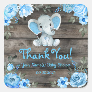 Rustic Blue Boy Elephant Label Sticker Baby Shower