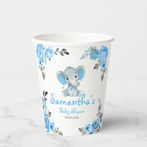 Rustic Blue Boy Elephant Table Decor Baby Shower Paper Cups